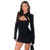Autumn Sexy Women Slim Fit Long Sleeve Dress Party Elegant Hollow Out Short Evening Dress Spring Mock Neck Clothing