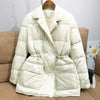 Lagabogy Winter Women White Duck Down Coat Female Notched Collar Double Breasted Coats Casual Lady Drawstring Puffer Outwear