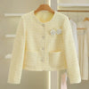 Women's Jacket Tweed Round Neck Single-breasted Cardigan Coat Young Slim Loose Style Small Fragrance Short Coat