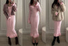Brown Knitted Dresses For Women Maxi Elegant Trumpet Sleeves Knit Fishtail Dresses Women Long Ruffled Dresses Maxi