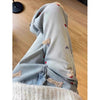 Winter Y2k Pants For Women American Embroidered Flared Jeans Thick Fleece Lined High Waist Loose Fit Denim Trousers