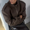 Double Zip Rib Collar Women Cropped Jacket Long Sleeve Side Pockets Loose Oversized Solid Autumn Coats Daily Chic Jackets