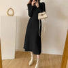 Autumn Winter Slim Long Sleeve Party Midi Dress for Women Knitted Half High Collar Elegant Knitted Sweater Dresses Ladies