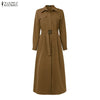 Women Autumn Cargo Maxi Long Dresses Casual Long Sleeve Pockets Belted Collared Shirt Dress Commuting Workwear S-3XL