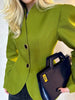 Women Elegant Peplum Blazer Olive Green Slim Fit Flared Hem Jacket Vintage Puff Sleeve Office Lady Coat