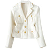 White Blazer Suit Collar Small Fragrance Jacket High-Quality Tweed Coat Short Black Wool Outerwear Female Tops