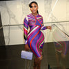 Women's Colorful Stripes Print O-Neck Long Sleeve Waistband Hips Wrapped Dress