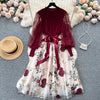 Senior Knitted Patchwork Dress Long Lantern Sleeves Bow Mesh Embroidery Floral Women Autumn France Elegant Party Dress