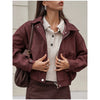 Solid Patchwork Cropped Coat Women Lapel Long Sleeve Loose Zipper Pockets Jacket Autumn Lady Casual Street Outerwear