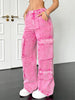 Pink Cotton Women's Wide-Leg Loose-Fitting Jeans, Multi-Pocket Y2K Style Pink Jeans