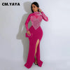 Women Long Sleeve Diamonds Rhinestones High Side Split Mermaid Midi Maxi Dress Even Sexy Party Dresses Vestidos