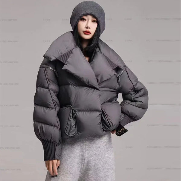 Lagabogy Winter Puffer Jacket Women Short 90% White Duck Down Coat Female Streetwear Warm Parkas Removable Sleeves Outwear