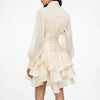 Solid Spliced Ruffles Dress Female Stand Collar Long Sleeve Loose French Elegant Women's Dresses Autumn