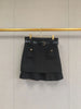 Women Black Pleated Splices Tweed Jacket or Skirt O-Neck Single Breasted Coat or High Waist Belt Short Jupe