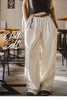 Women's Striped Straight Wide Leg Trousers Old Money White Cotton Linen Texture Thin Breathable Loose Casual Daily Bottoms