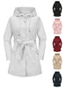 Spring Autumn Hooded Water-repellent Jacket with Belt Thin Casual Loose Trench Coat Women Windbreaker