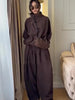 White Stand Collar Long Pant Suits Women Chic Solid Full Sleeves Single Breasted Loose Pants Set Lady Daily Street Outfit