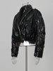 Solid Loose Spliced Zippers Leather Jackets for Women Lapel Long Sleeves Patchwork Pockets Jacket Female