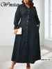 Plus Size Dresses for Women Denim Button Solid Long Elegant Maxi Dress Fall Winter Clothes
