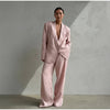 Women Pink Linen Blazer Pants Set Chic Oversized Casual 2 Piece Co Ord Long Pant Sets Work Vacation Casual Outwear