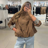 Casual Patchwork Women Coat Elegant Long Sleeve Stand Collar Pleated Female Outwear Autumn Winter Lady Streetwear
