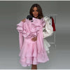 Solid Ruffle Mini Dress U Neck Long Puff Sleeve Tie Neck Tiered Hem Sweet Style Gown Soft Pastel Tones Chic Women Outfit