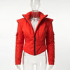 Women Cropped Zip Jacket Stand Collar Structured Shoulder Slim Long Sleeve Padded Coat Autumn Winter Street Jackets
