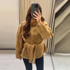 Elegant Suede Belt Women's Jacket Loose Full Sleeve Stand Collar Single Breasted Lace Up Jacket Female Autumn Coat