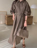 Women's Spring and Autumn Bubble Sleeve Casual Loose Straight Vintage Button Decorative Shirt Long Dress