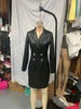 Women Fuax Leather PU Dress Long Sleeve Double Button Turn Down Collar Elegant Vintage High Street Office Lady Straight Dresses