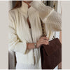 Casual Solid Knit Top Pants Set Women Stand Collar Full Sleeve Sweater Wide Leg Trousers Sets Autumn Lady Suit