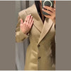 Elegant Stripe Blazer Women Loose Full Sleeve Stand Collar Single Breasted Coats Female Spring Outwear Lady