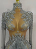 Sexy Performance Stage Costume Sparkly Rhinestones Tassel See-Through Dress Women Bars Nightclub Party Latin Dance Dress