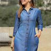 Spring Elegant Women's Denim Dress Casual Long Sleeve Buttons Shirt Maxi Dresses For Women Robe Femal Office Clothing