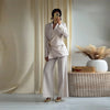 Solid Blazer Long Pants Sets Women Spring Long Sleeve Lace Up Suit Coat Wide Leg Straight Long Pant 2 Pieces Sets