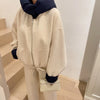 Solid Wool Coat Women Casual Hooded Y2k Loose Zipper Blends Cardigan Full Sleeved Thick Warm Outwear Jackets Autumn Winter