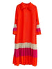 Striped Contrast Color Pleated Dress Women Lapel Flare Sleeves Single Breasted Loose Long Dresses Spring 2AA4365