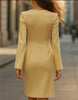 Spring and Autumn Women's Long Sleeve Dress High Waist Slim V-neck Office Elegant Hip Mini Short Skirt