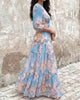 Women's Dress Spring Watercolor Flower V-Neck Shirt High Waist Lantern Sleeve A-Line Ruffle Chiffon Holiday Dress