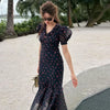 Sexy Print Women Long Dress Urban V-neck Single Breasted Ruffles Half Sleeve Female Dresses Spring Autumn Lady Robe