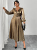 Plus Size Surplice Neck Long Sleeve Elegant Party A-Line Dress Autumn Women's High Waist Slim Maxi Long Dresses