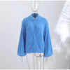 Women Sequined Fluffy Knit Cardigan Zip Up Stand Collar Loose Long Sleeve Sweater Jacket Autumn Party Casual Outerwear