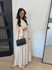 Solid Color Loose Fit Flare Sleeve Tiered Dress Crew Neck Ruffle Hem Pleated Long Maxi Dresses Spring Chic Casual Outwear