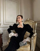 Full Sleeve Lace Patchwork Velvet Maxi Dress Women Elegant Stand Collar Puffed Slim Long Sexy Gowns Lady Evening Dinner Dresses