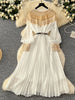 Spring Autumn French Sequin Nail Bead Long Sleeved Dress Women Elegant Temperament Birthday Party Pleated Long Dress C227