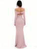 Women's Off-Shoulder Bodycon Dress - Long Sleeve High Slit Bandage Dress, Chic Figure-Hugging Midi