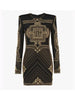 High Street Designer Stylish Women Long Sleeve Metallic Beaded Stretchy Dress