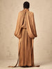 Chic Prom Robe for Women Scarf Collar Lantern Sleeve High Waist Temperament Pleated Evening Dress Female Clothes
