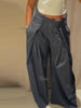 Stripe Pleated Wide Leg Pants For Women Elegant Pockets High Waist Long Trousers Autumn Lady High Street Chic Pants