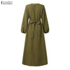 Muslim Kaftan Long Dress Hijabs Women Lantern Sleeves Lace-Up Solid Color Pleated Maxi Dress Islamic Woman Abaya Robes